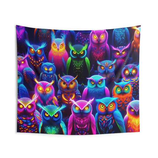 Neon Owl Coterie. NEON Owls Art Tapestry