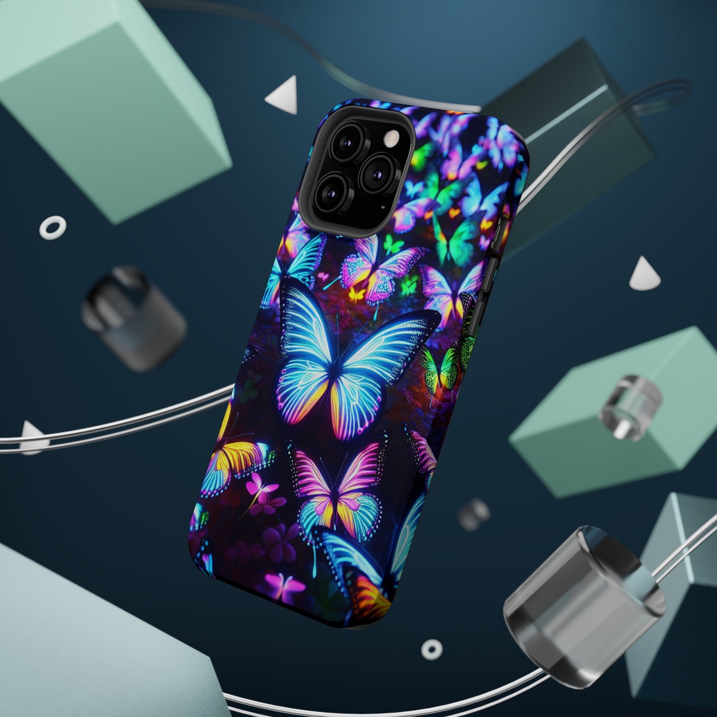 "Neon Butterflies in the Night Sky" Neon Butterflies Premium Art Magsafe Magnet Tough IPhone 13 14 15 Pro Plus Max and Mini in Matte and Glossy Phone cases