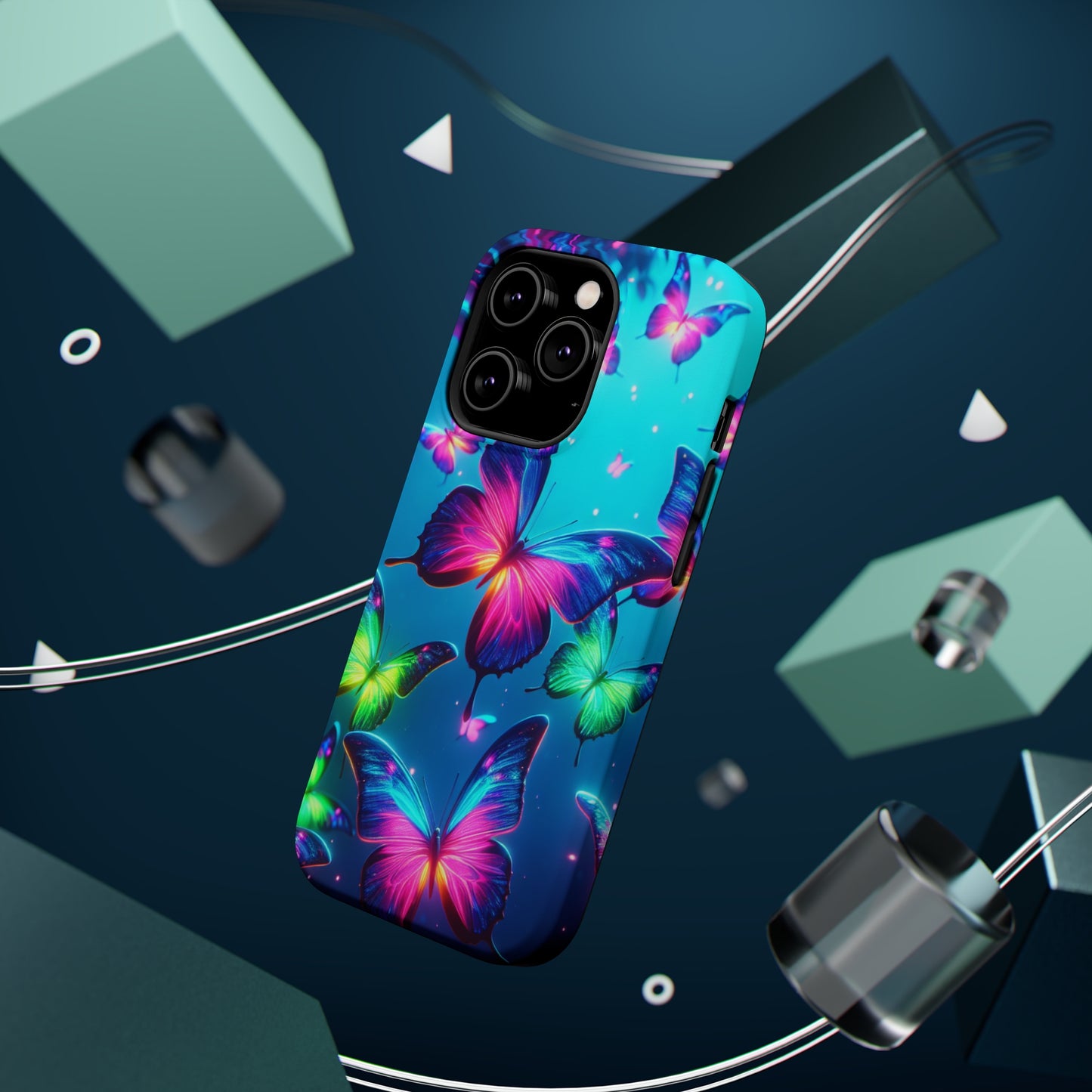 Vivid Glinting Neon Butterflies Neon Butterflies Premium Art Magsafe Magnet Tough IPhone 13 14 15 Pro Plus Max and Mini in Matte and Glossy Phone cases