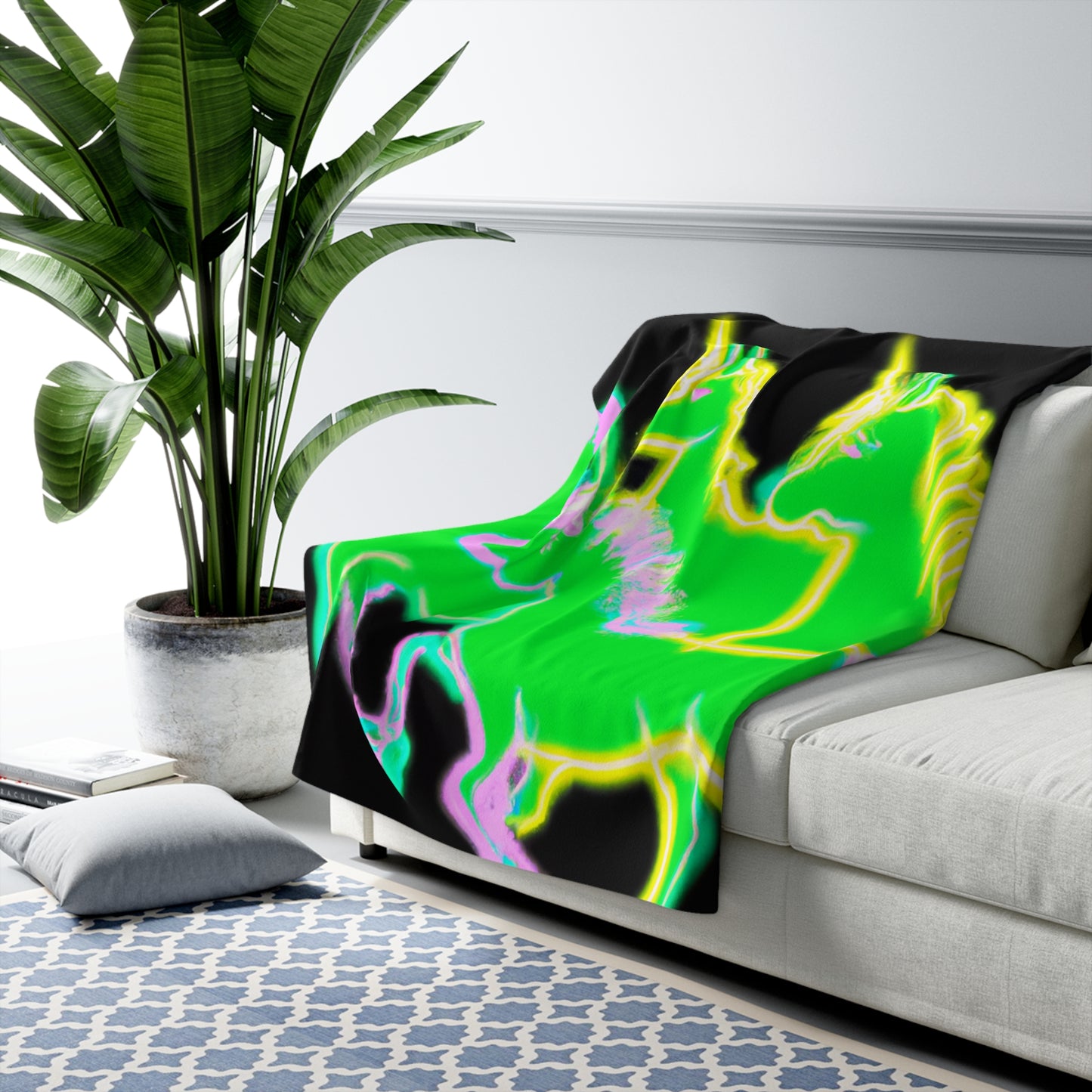 "Unicorn Discharge" - NEON Unicorns Art Sherpa Blanket