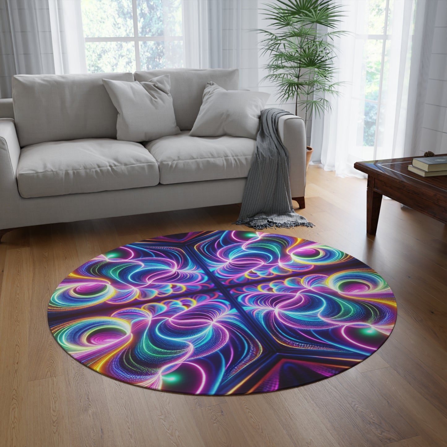 Luminous Psychedelic Endless Voyage. Infinity Patterns Round Rug