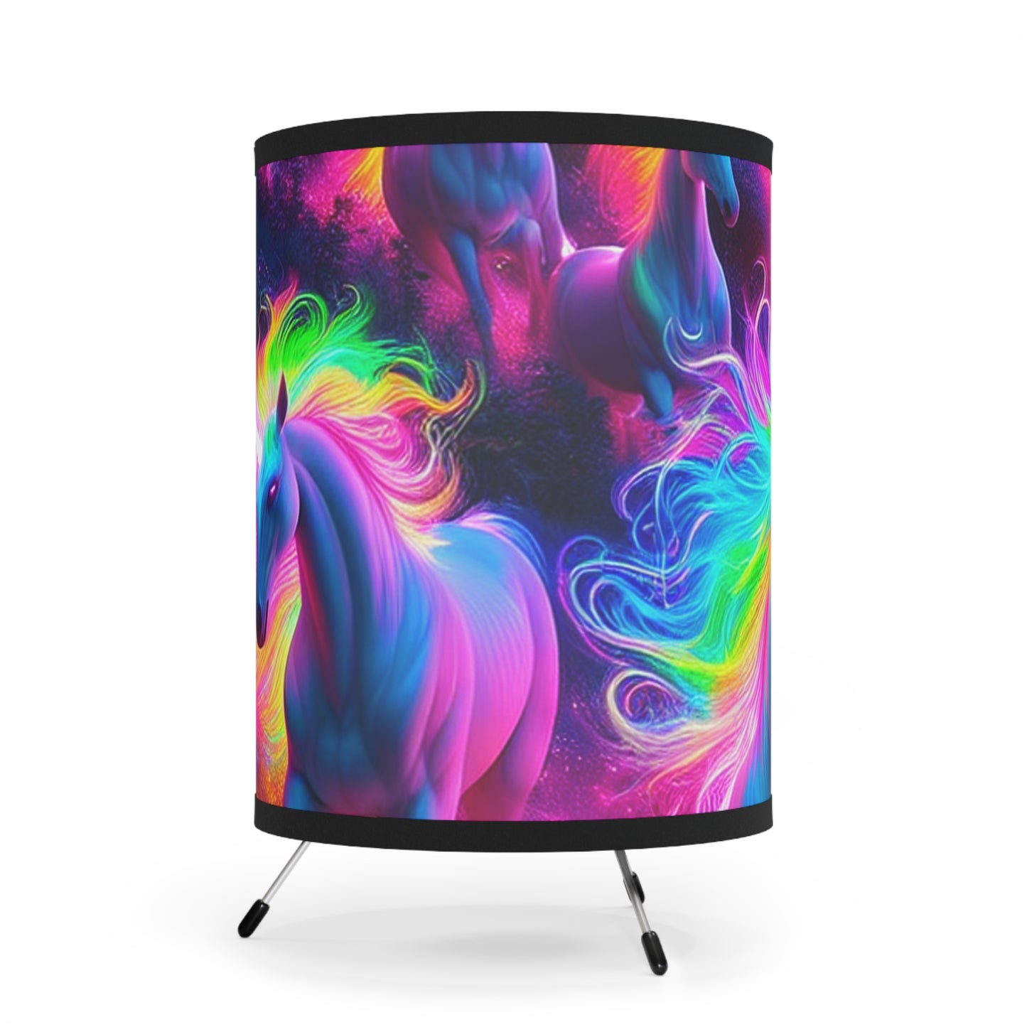 Neon Rainbow Gathering - NEON Unicorns Art Tripod Lamp