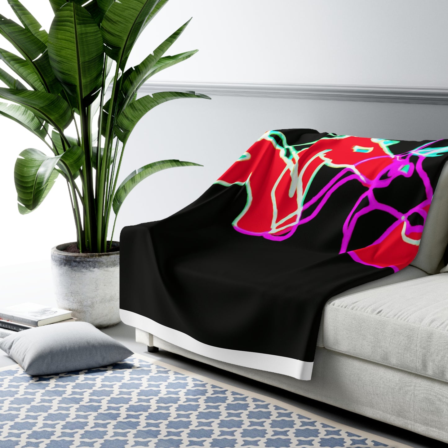 "Neon Dreamscape" - NEON Unicorns Art Sherpa Blanket