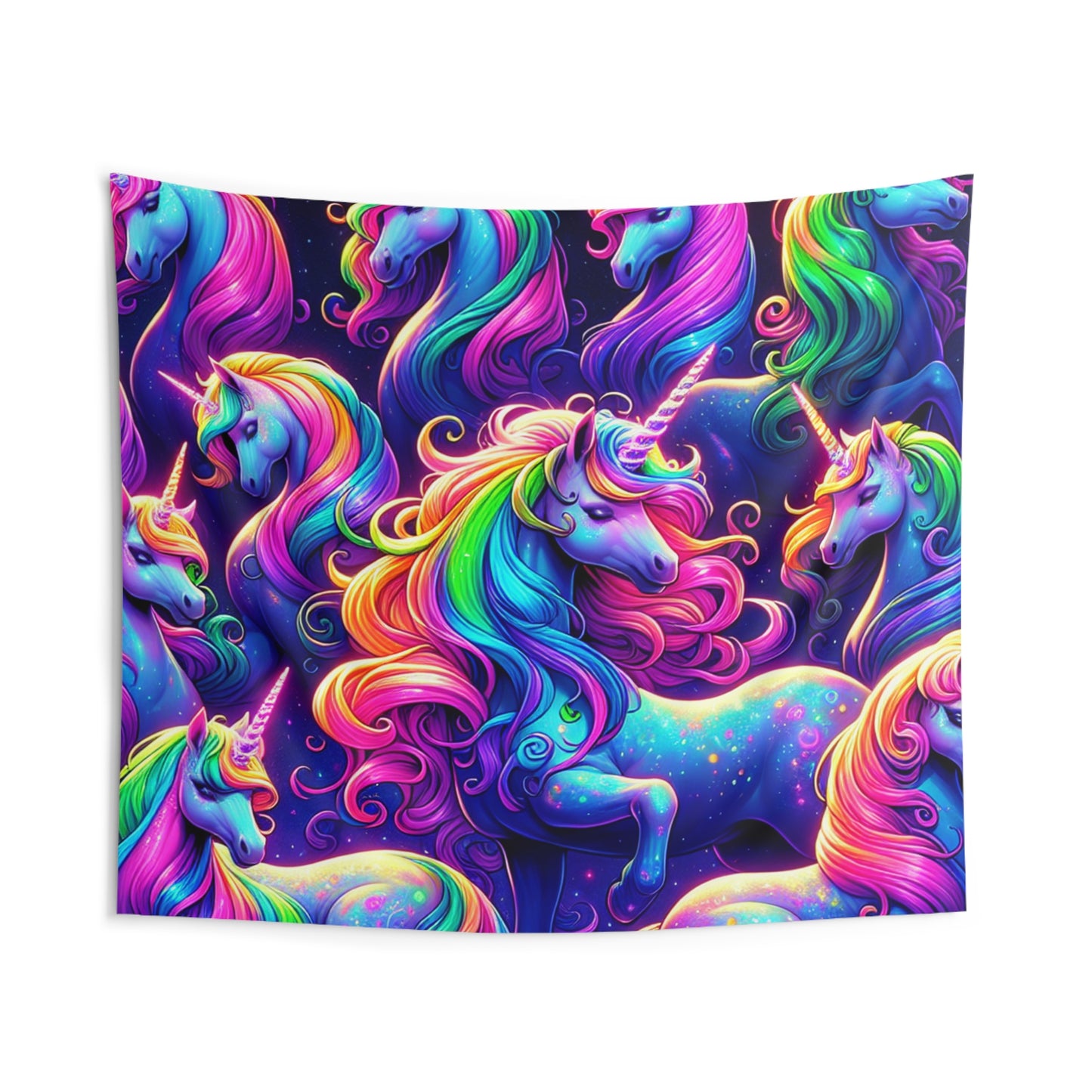 "Unicorn's Electric Dream" NEON Unicorns Art Tapestry