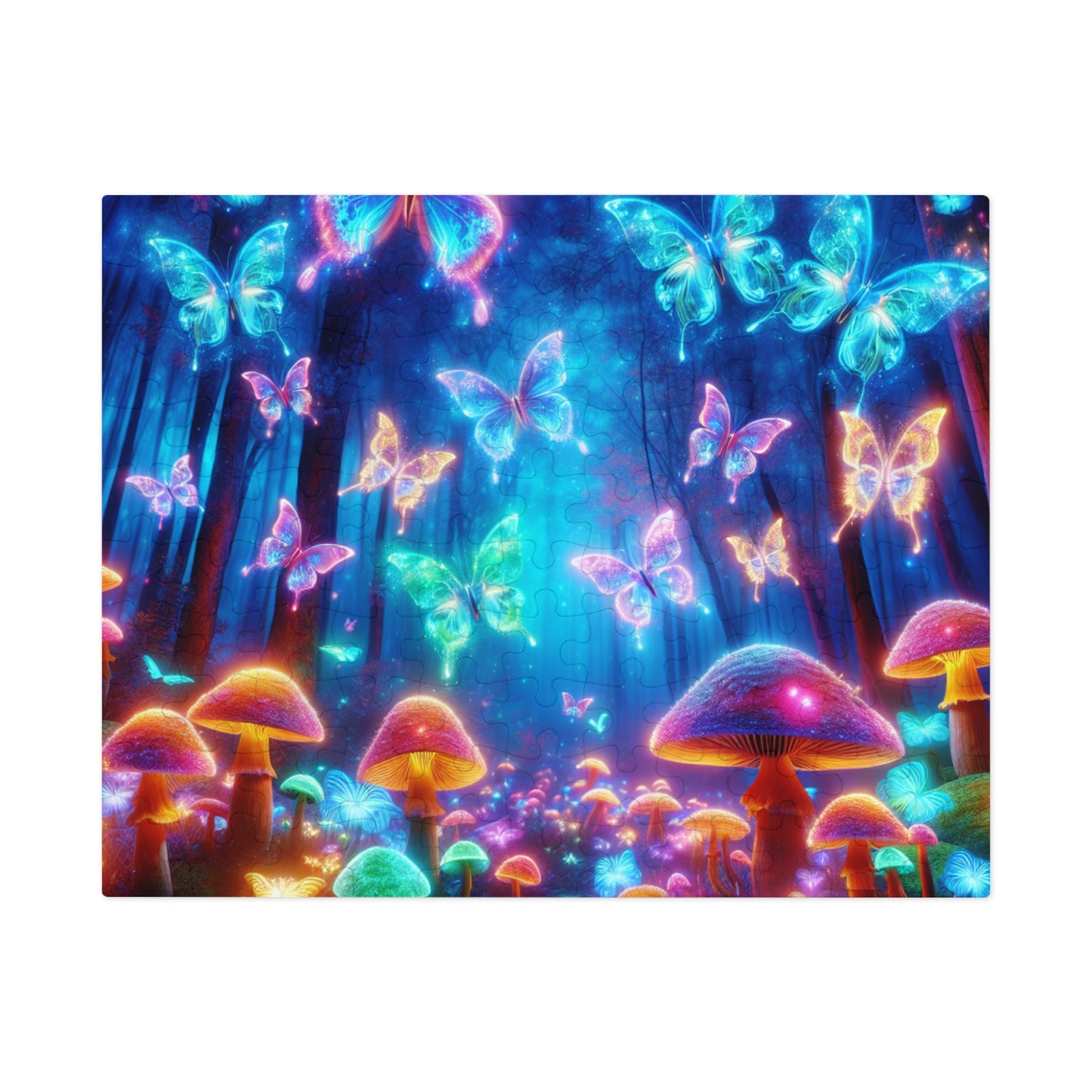 'Vibrant Neon Dreamscape' - Neon Butterflies and Mushrooms Puzzle 30, 110, 252, and 1000 Pieces