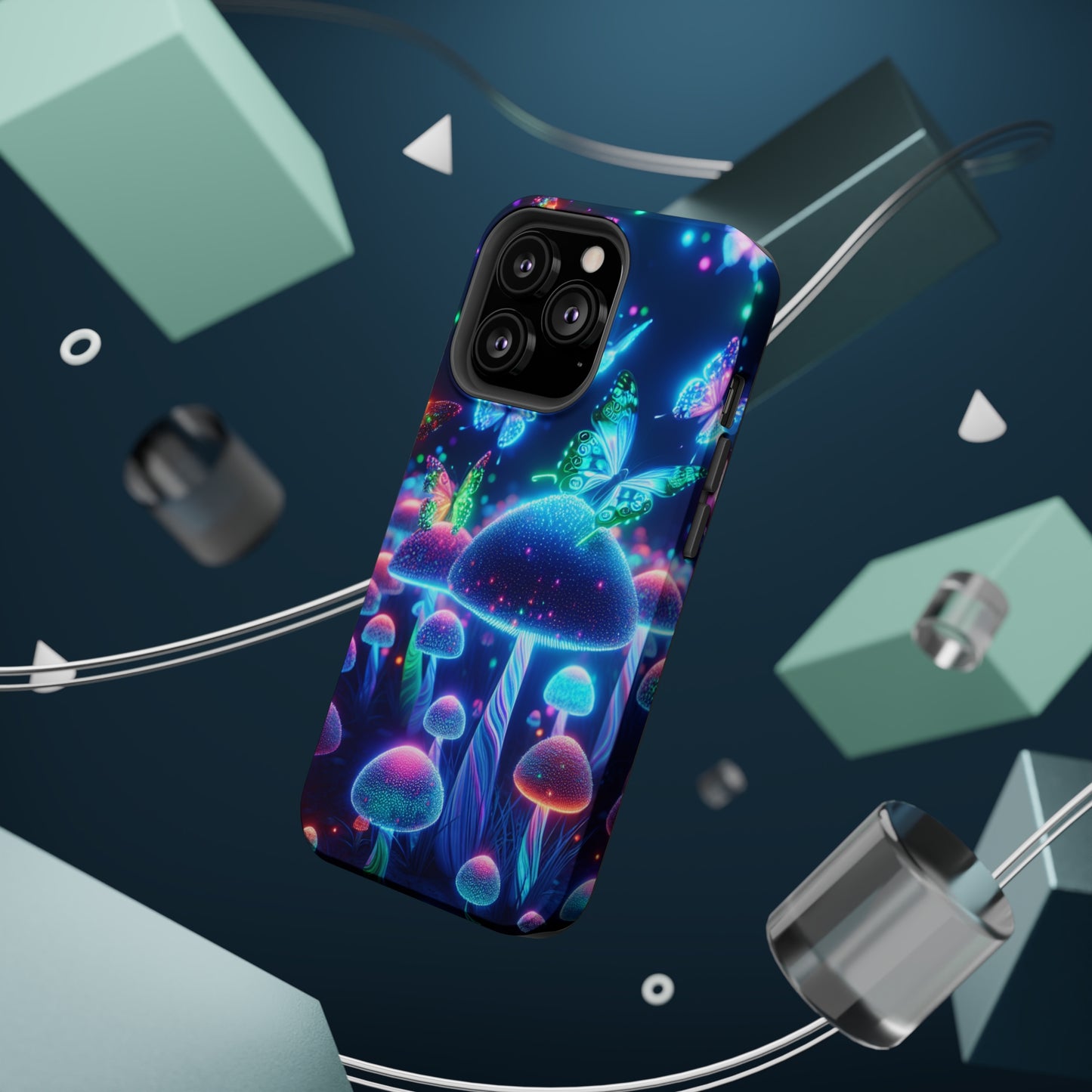 Neon Glitterbug Heaven. Neon Butterflies and Mushrooms Premium Art Magsafe Magnet Tough IPhone 13 14 15 Pro Plus Max and Mini in Matte and Glossy Phone cases