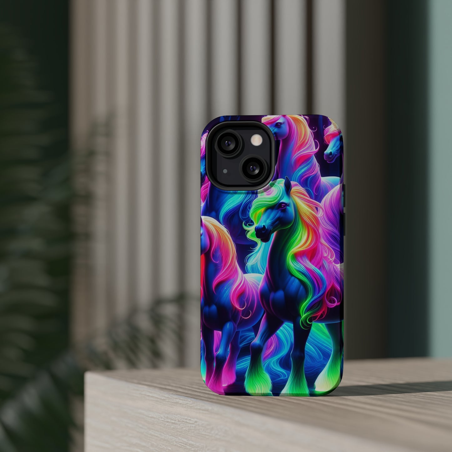Neon Magic Skies - Unicorn Gang. Neon Unicorns Premium Art Magsafe Magnet Tough IPhone 13 14 15 Pro Plus Max and Mini in Matte and Glossy Phone cases