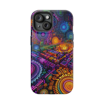 Vivid Voyage of Infinity Neon Splendor. Neon Trippy Infinity Patterns Premium Art Magsafe Magnet Tough IPhone 13 14 15 Pro Plus Max and Mini in Matte and Glossy Phone cases