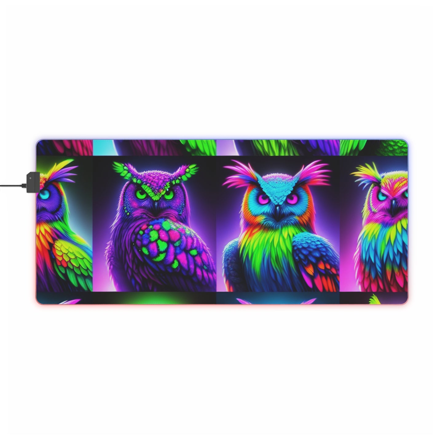 Neon Nocturnal Symphony. NEON Owls Art LED Mousepad