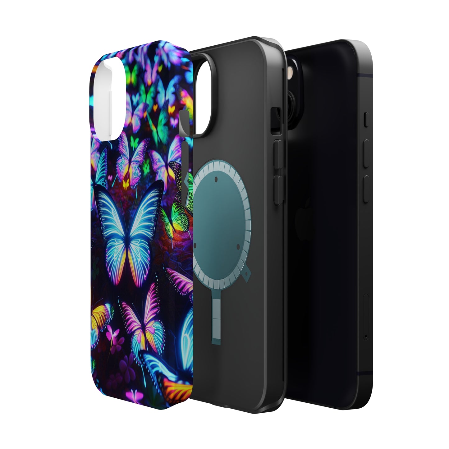 "Neon Butterflies in the Night Sky" Neon Butterflies Premium Art Magsafe Magnet Tough IPhone 13 14 15 Pro Plus Max and Mini in Matte and Glossy Phone cases