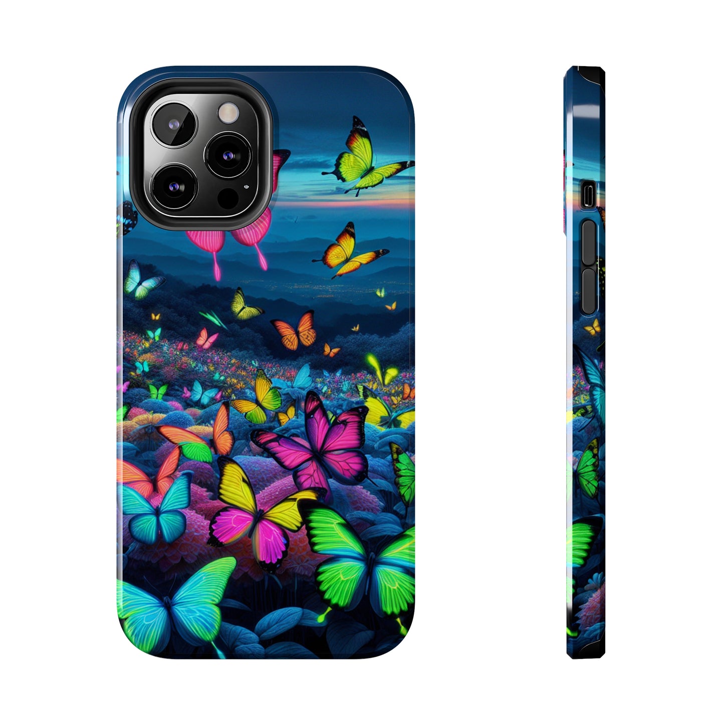 "Neon Flight Spectacle" NEON Butterflies Tough Phone Case Iphone 6 7 8 9 10 11 12 13 14 SE X XR XS Pro Max Mini Plus