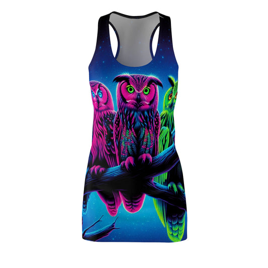 'Neon Nocturne' Neon Owls Racerback Dress