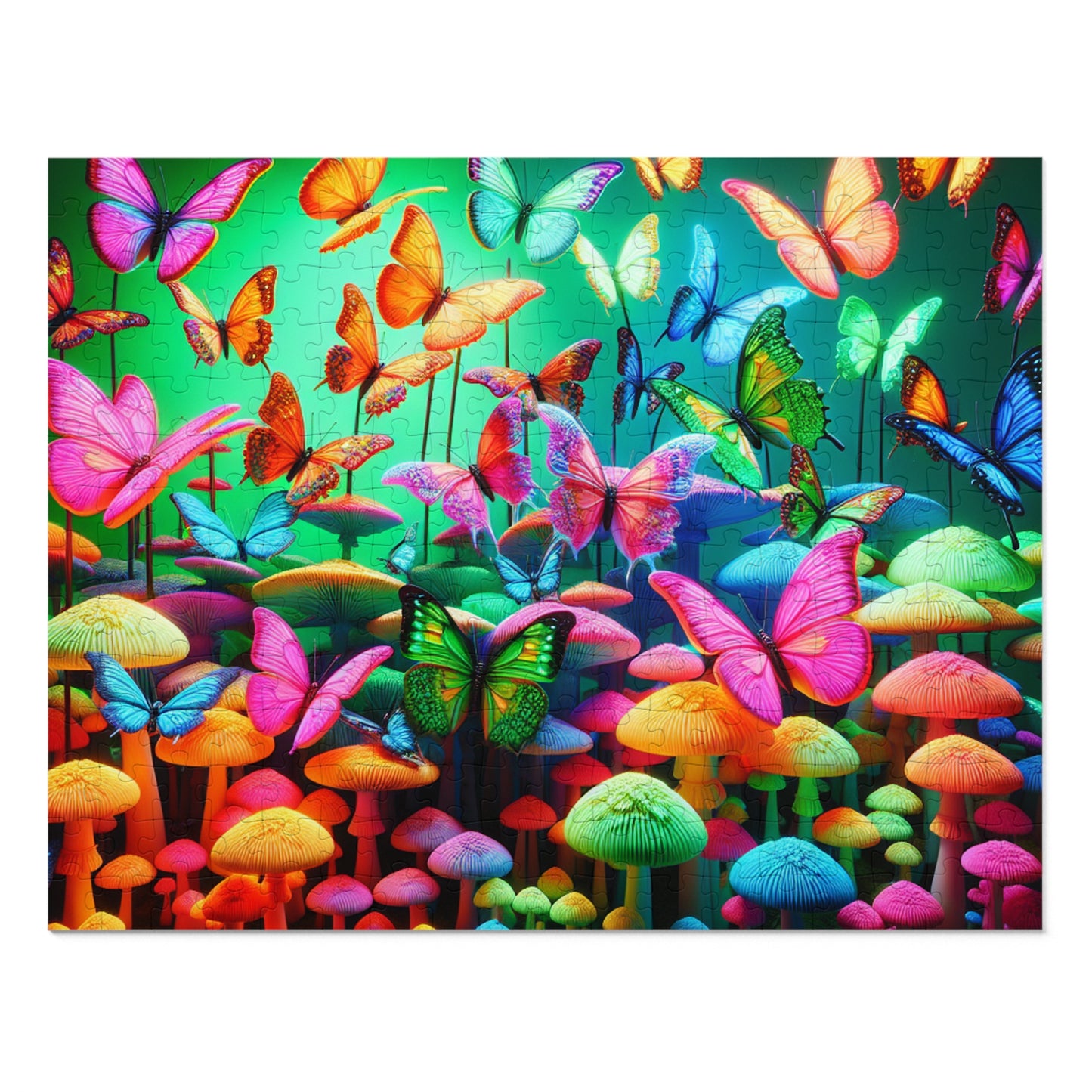 Neon Splendor. - Neon Butterflies and Mushrooms Puzzle 30, 110, 252, and 1000 Pieces