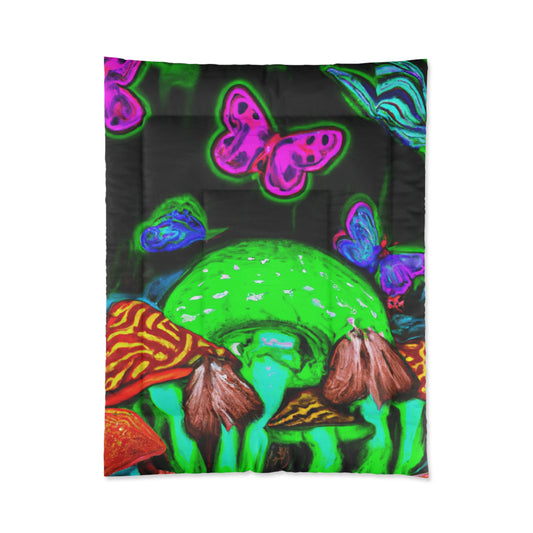 Neon Fantasia. Butterflies & Mushrooms Comforter Blanket