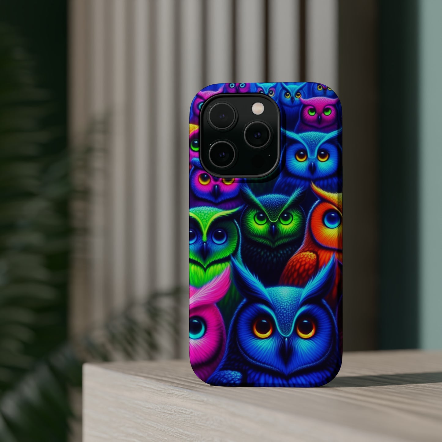 Neon Owlish Delight. Neon Owls Premium Art Magsafe Magnet Tough IPhone 13 14 15 Pro Plus Max and Mini in Matte and Glossy Phone cases