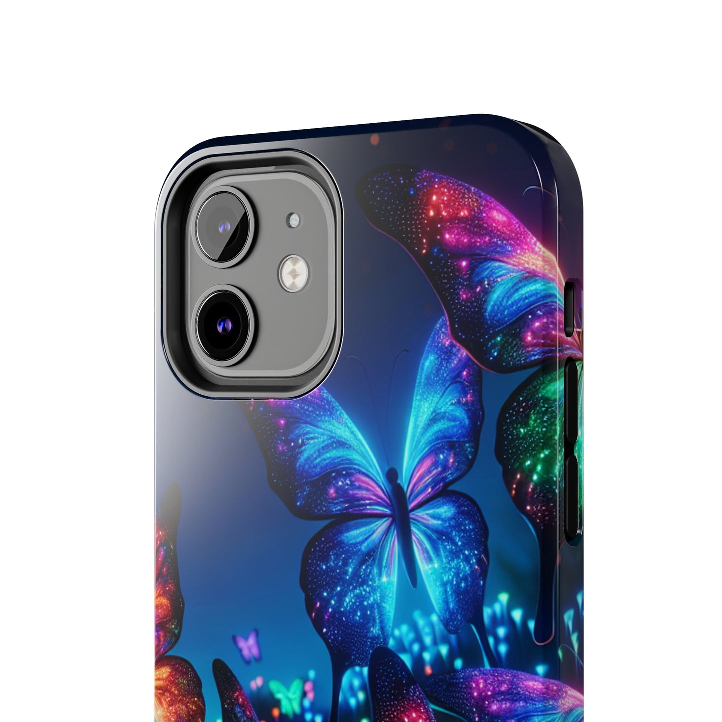 "Electric Morpho Rain" NEON Butterflies Tough Phone Case Iphone  7 8 9 10 11 12 13 14 SE X XR XS Pro Max Mini Plus