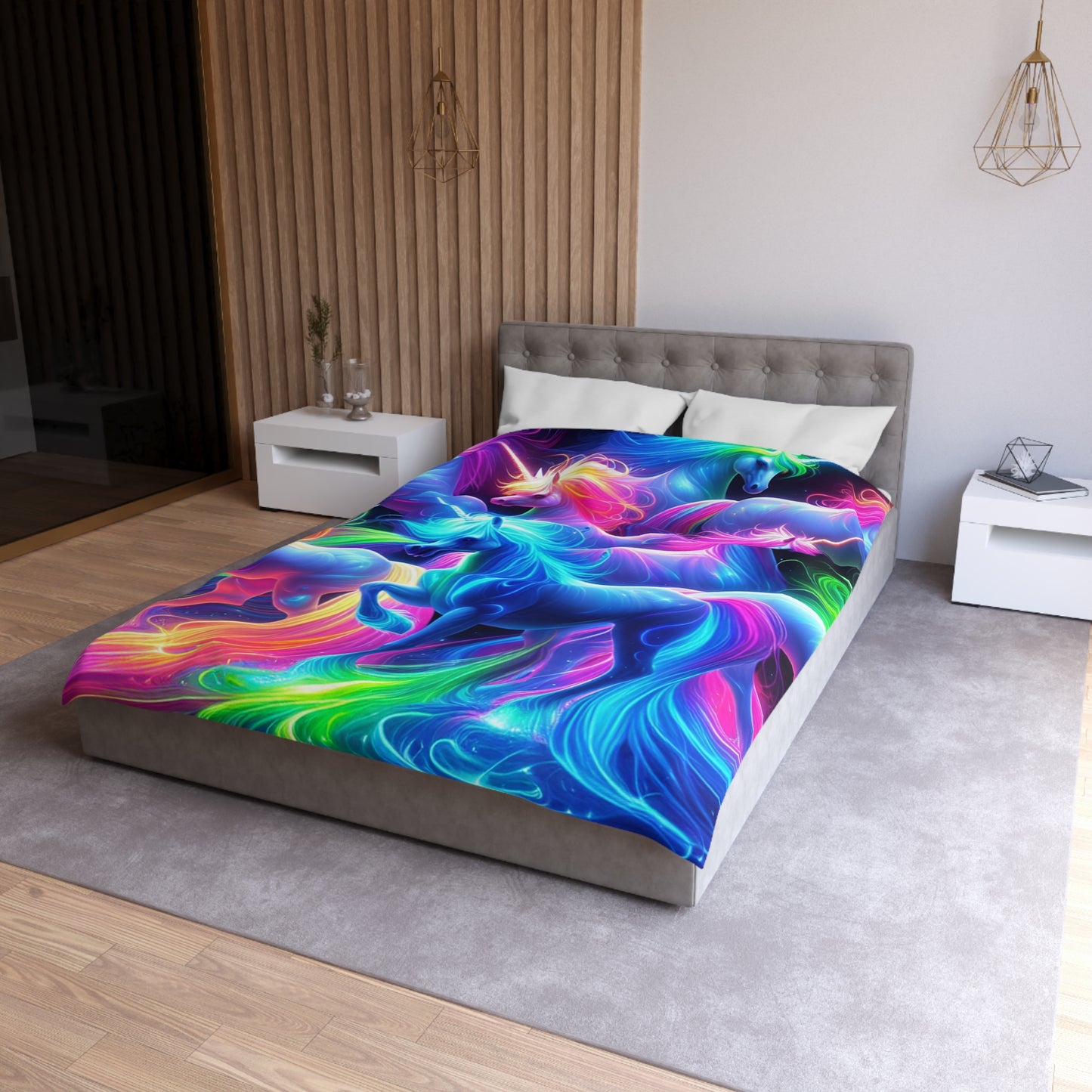 Paolo Nasini - NEON Unicorns Microfiber Duvet Cover