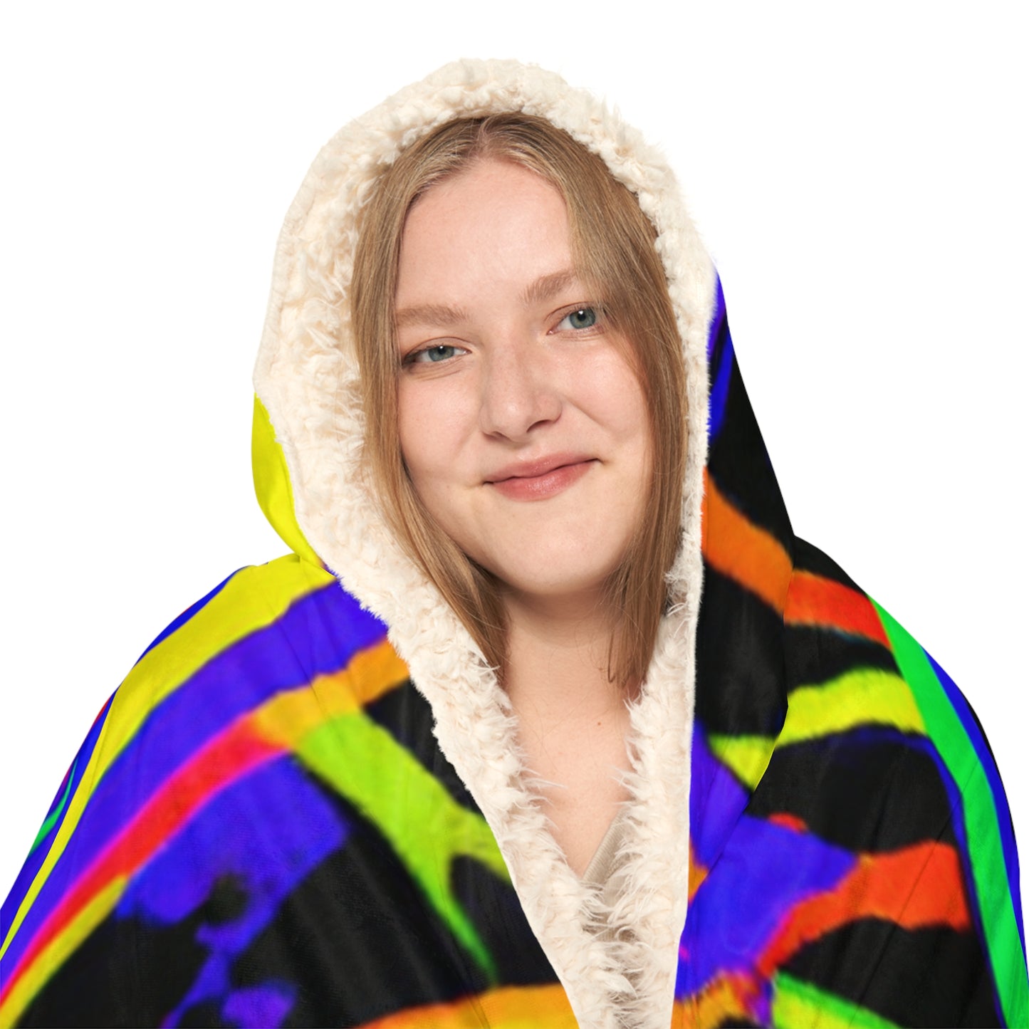 Neon Owls in Flight - NEON Owls Art Hooded Snuggle Blanket
