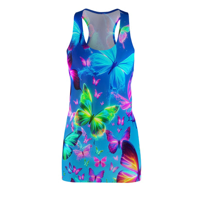"The Brilliant Glowing Butterfly Congregation." Neon Butterflies  Racerback Dress