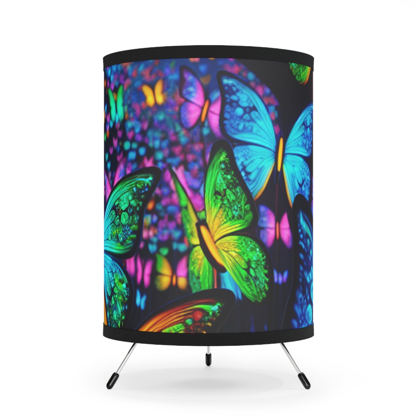 "Illuminating Flight" - NEON Butterflies Art Tripod Lamp