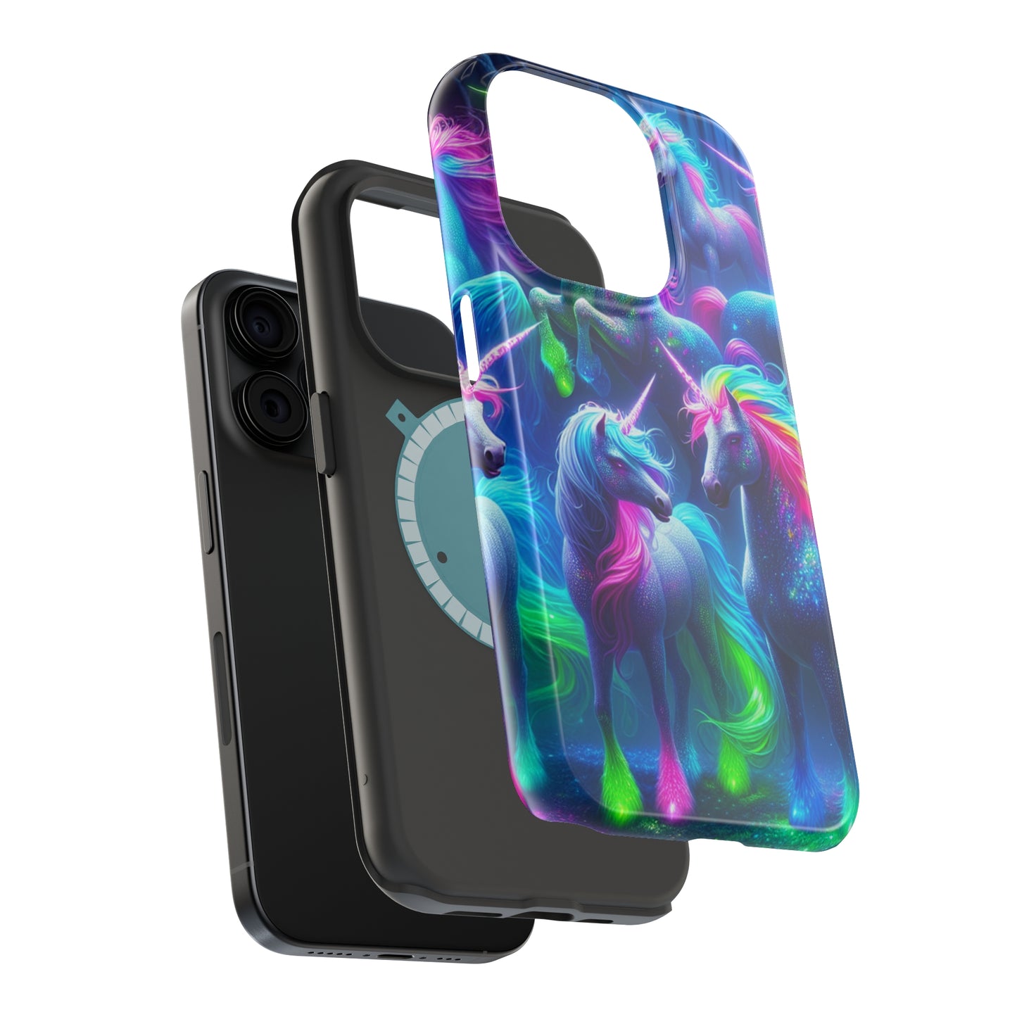Vivid Dreamscape of Neon Unicorns Neon Unicorns Premium Art Magsafe Magnet Tough IPhone 13 14 15 Pro Plus Max and Mini in Matte and Glossy Phone cases