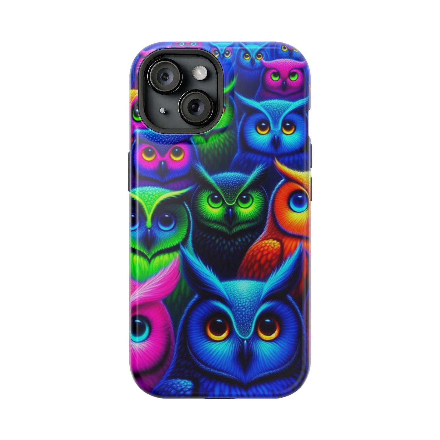 Neon Owlish Delight. Neon Owls Premium Art Magsafe Magnet Tough IPhone 13 14 15 Pro Plus Max and Mini in Matte and Glossy Phone cases
