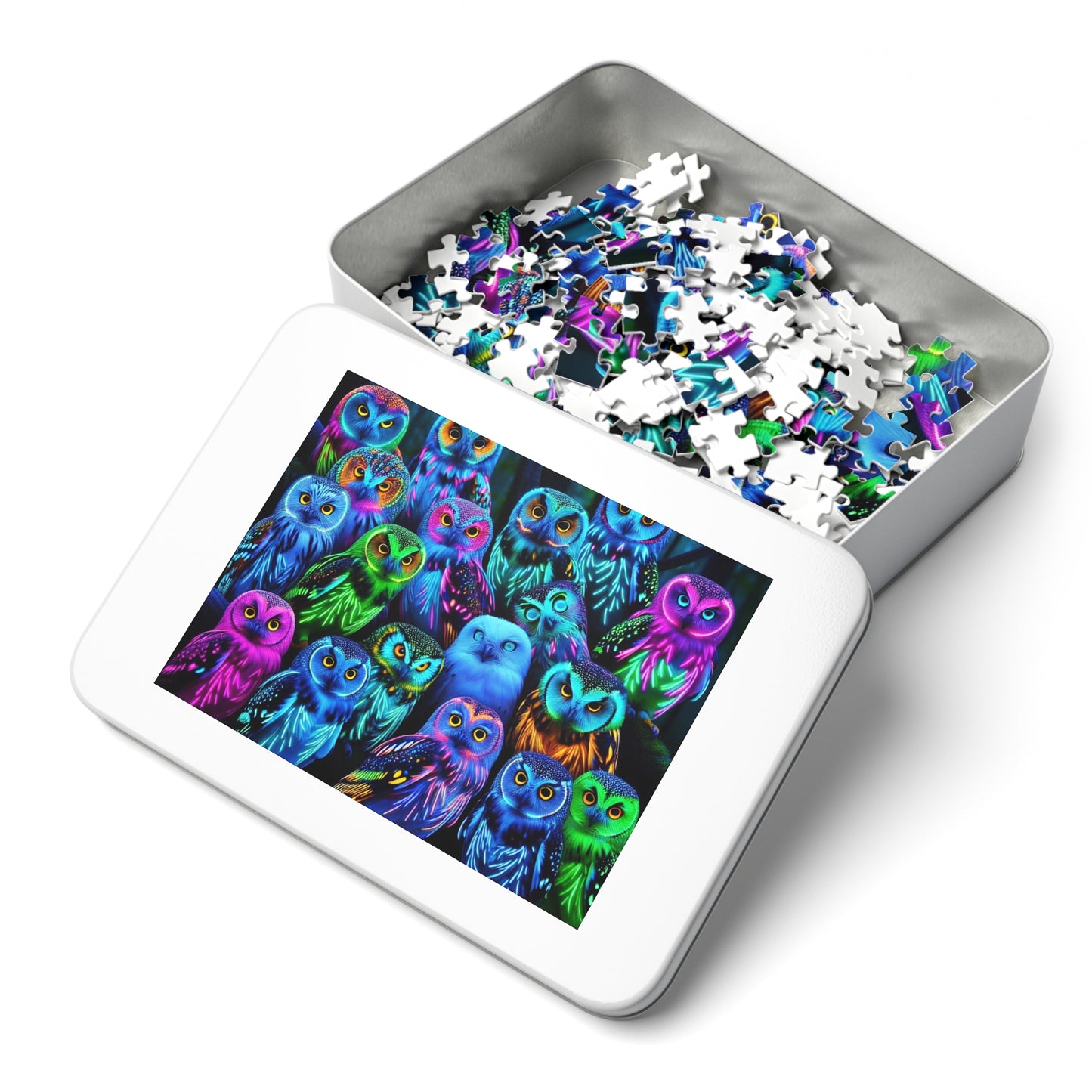 NeonOwlGather. - Neon Owls Puzzle 30, 110, 252, and 1000 Pieces