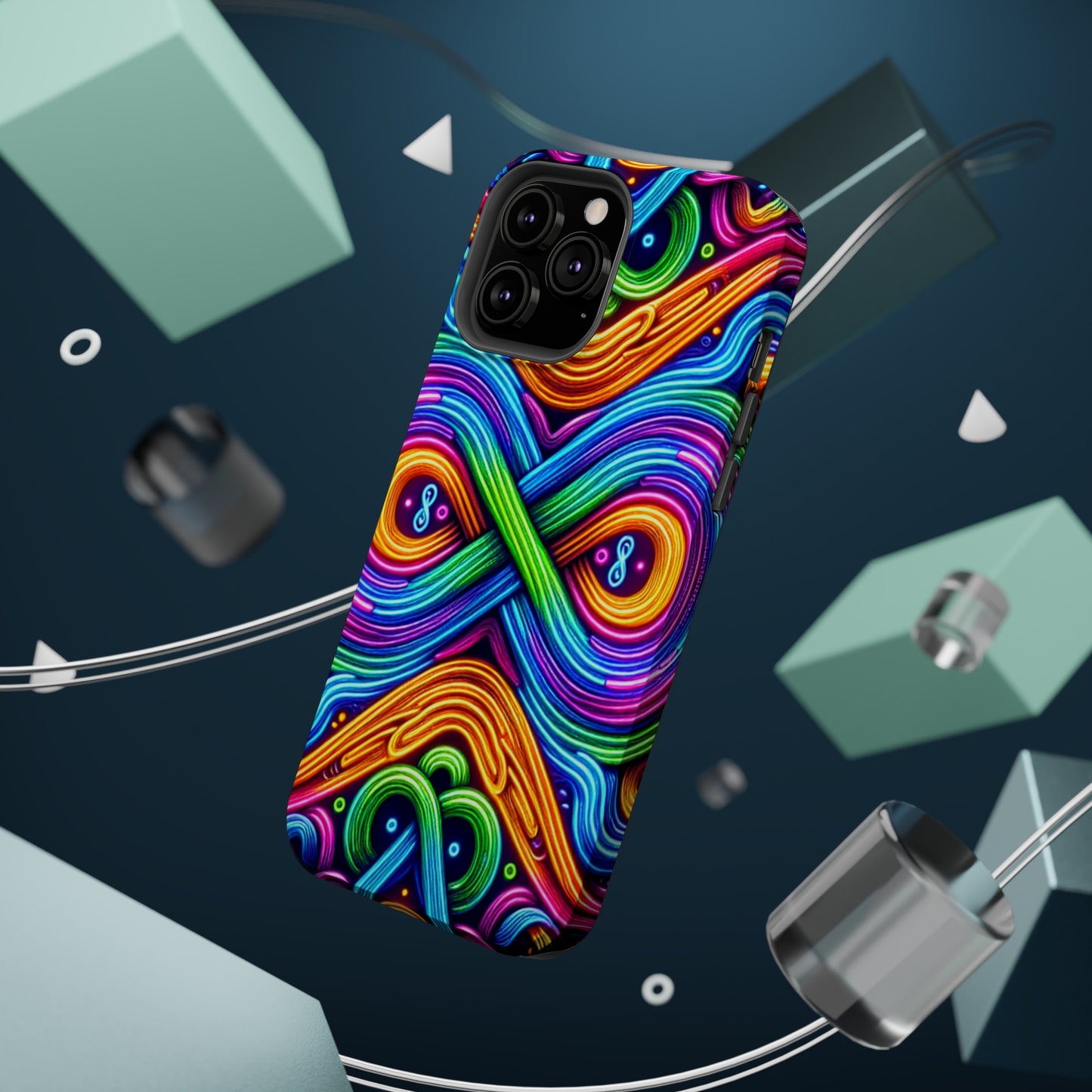 Cosmic Neon Infinity Spectacular. Neon Trippy Infinity Patterns Premium Art Magsafe Magnet Tough IPhone 13 14 15 Pro Plus Max and Mini in Matte and Glossy Phone cases