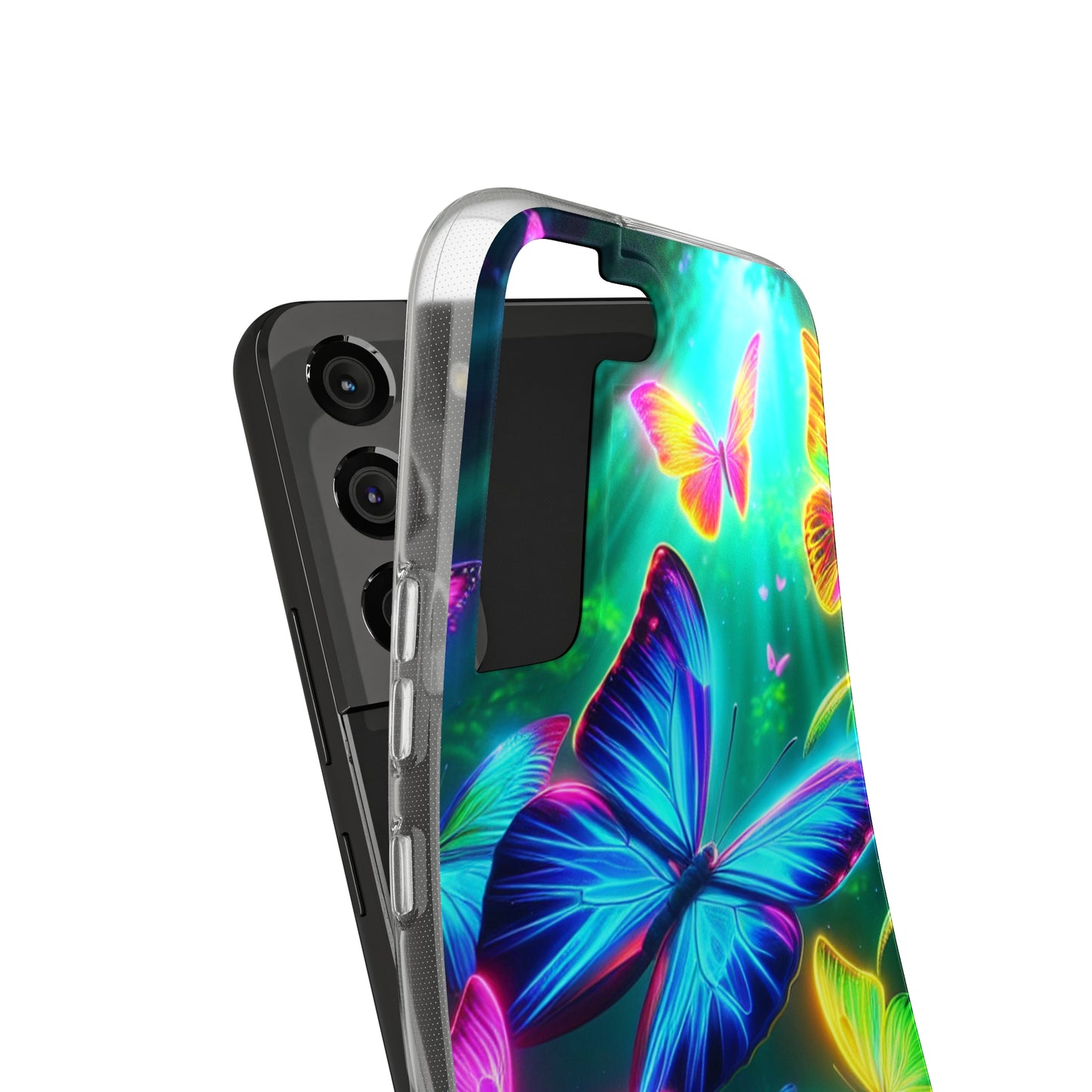 "Vivid Neon Flyaways" NEON Butterflies Art Polycarbonate Phone Case Samsung Galaxy s21 s22 Google Pixel 6 Iphone 11 12 13 14 Pro Max Mini Plus