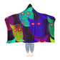 "Neon Nocturnal Orchestra" - NEON Owls Art Hooded Snuggle Blanket