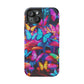 "Neon Tie-Dye Garden" Neon Butterflies and Mushrooms Premium Art Magsafe Magnet Tough IPhone 13 14 15 Pro Plus Max and Mini in Matte and Glossy Phone cases