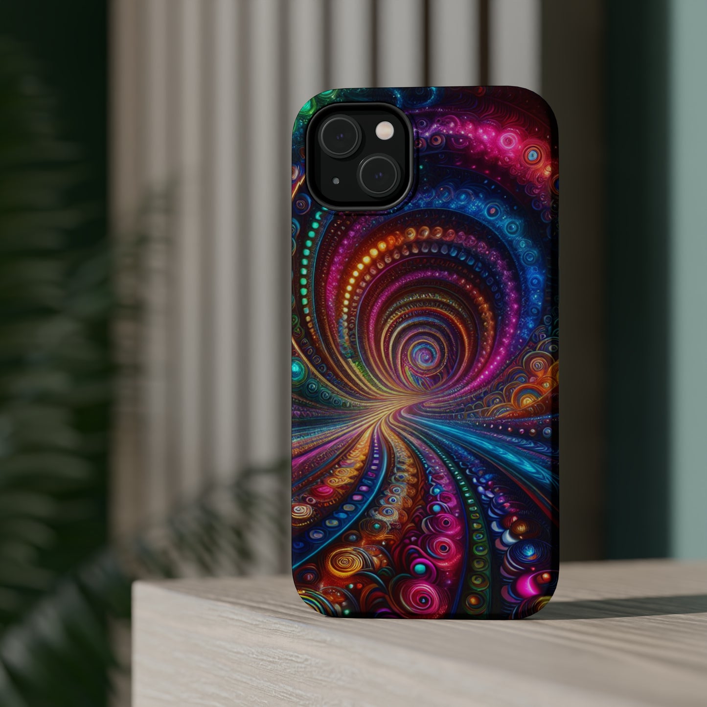 Neon Eternal Infinity Oasis. Neon Trippy Infinity Patterns Premium Art Magsafe Magnet Tough IPhone 13 14 15 Pro Plus Max and Mini in Matte and Glossy Phone cases