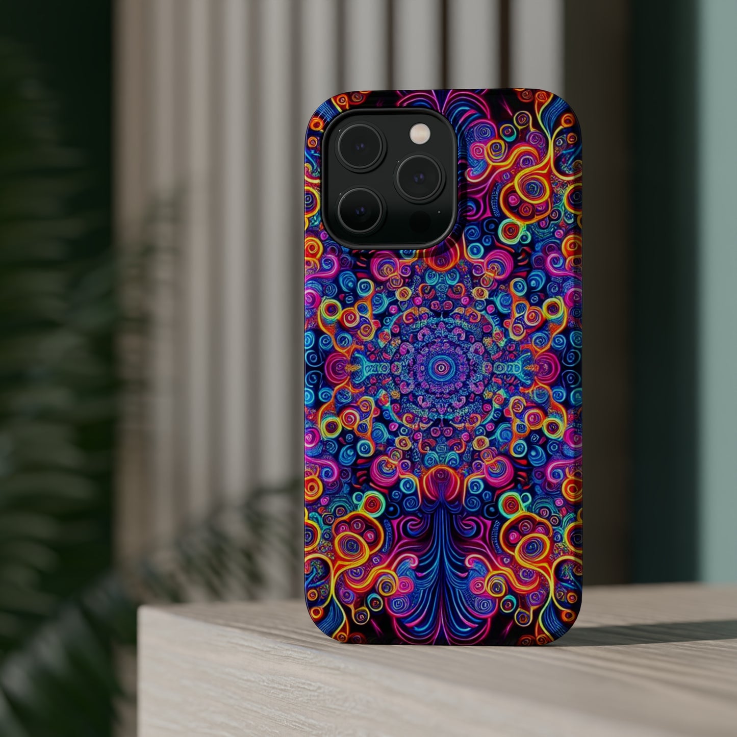 Vibrant Infinity Aurora. Neon Trippy Infinity Patterns Premium Art Magsafe Magnet Tough IPhone 13 14 15 Pro Plus Max and Mini in Matte and Glossy Phone cases