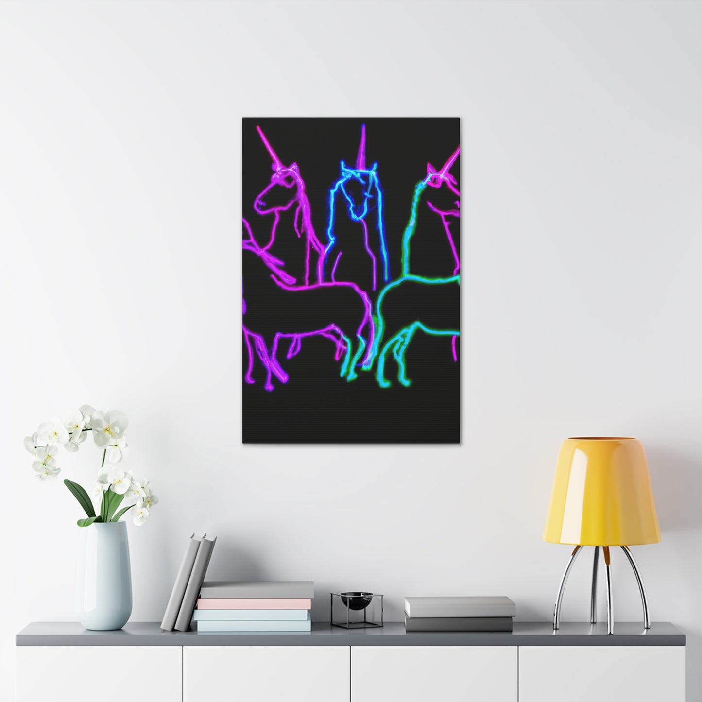 Vibrant Neon Unicornscape. NEON Unicorns Art Canvas