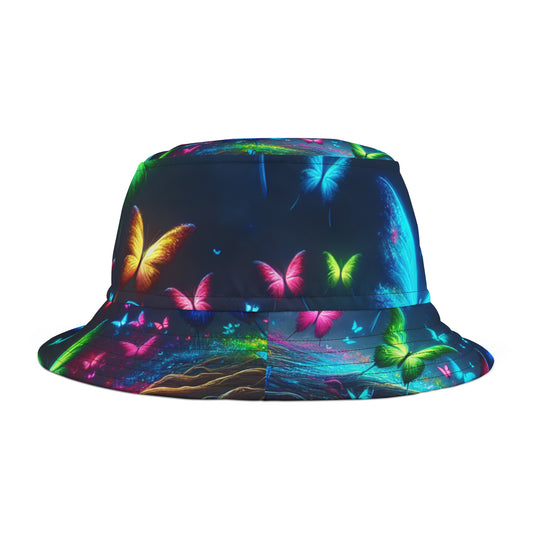 "Vibes of Fluorescence" Neon Butterflies Bucket Hat
