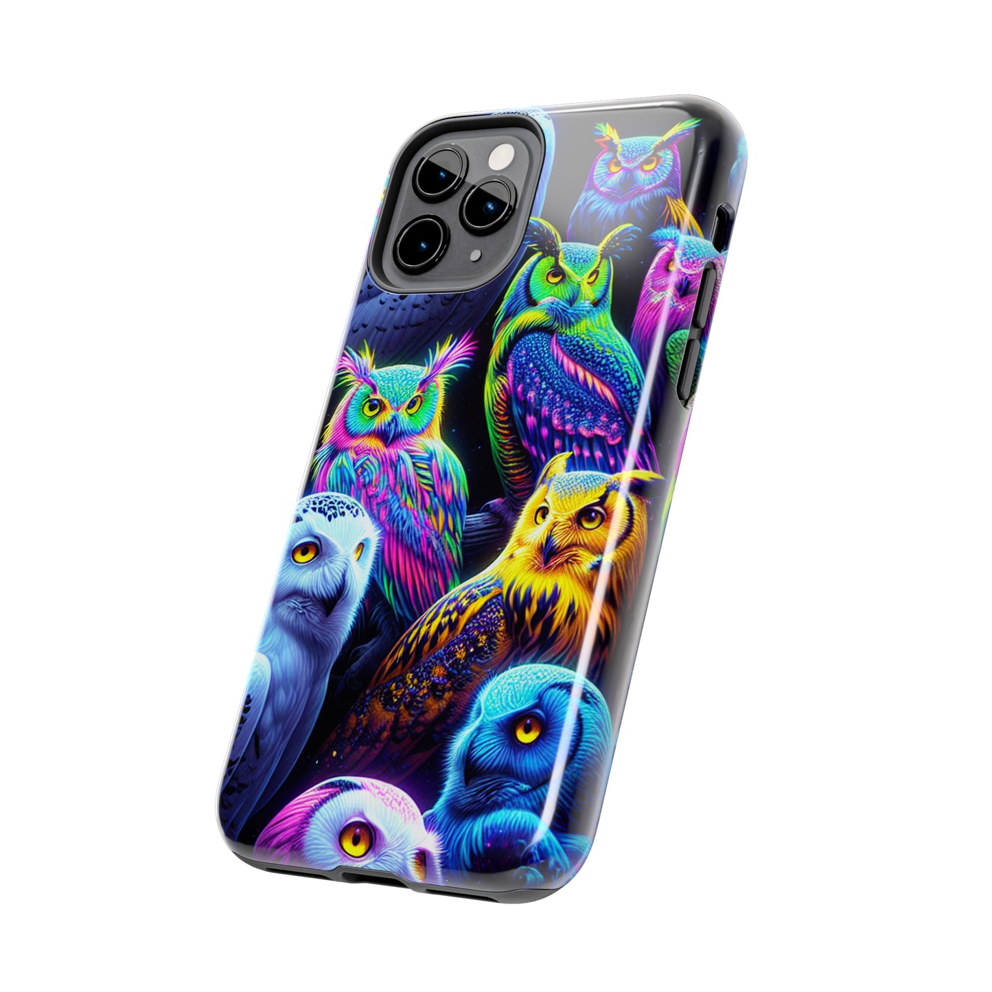 'Flock of Electric Flamses' NEON Owls Tough Phone Case
