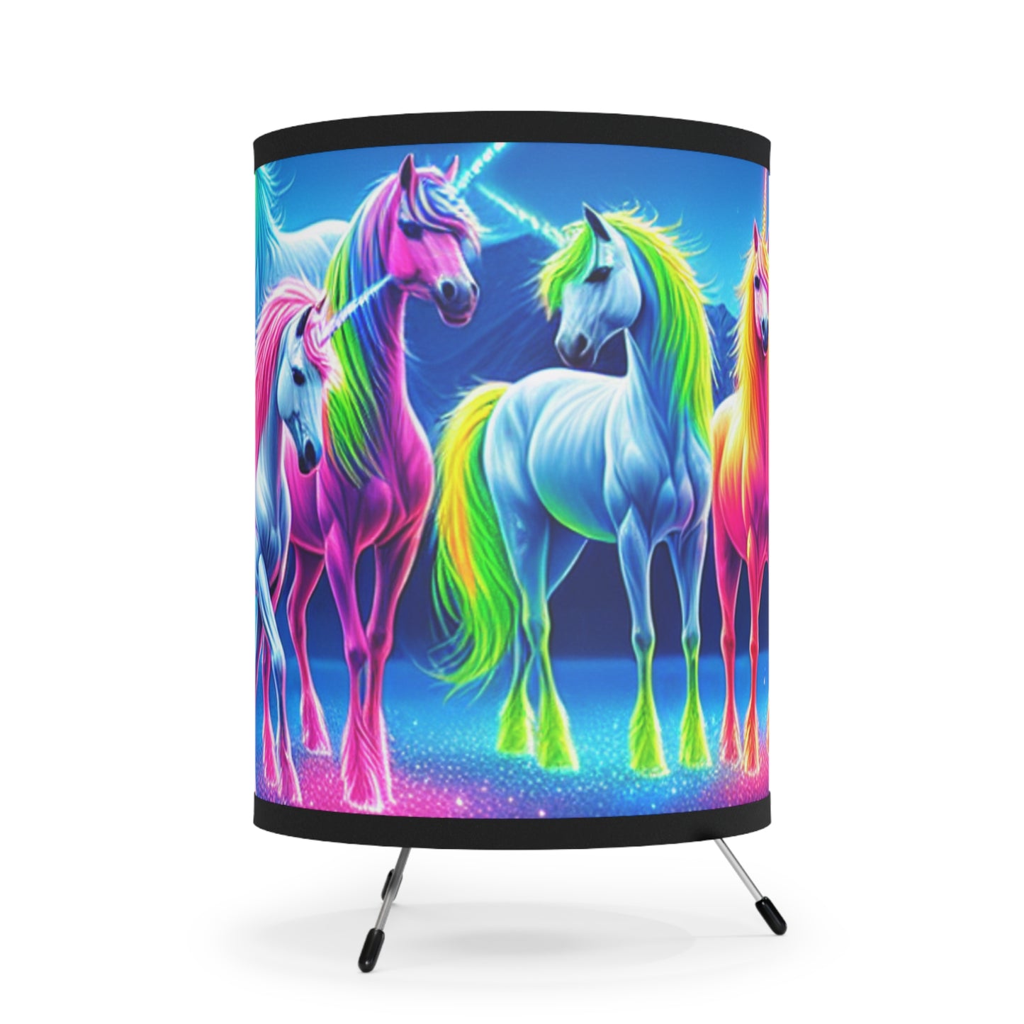 "Neon Dreaming Unicorns" - NEON Unicorns Art Tripod Lamp