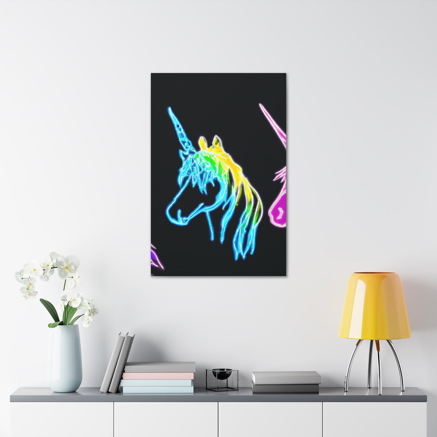 "The Glowing Rainbow Herd" NEON Unicorns Art Canvas