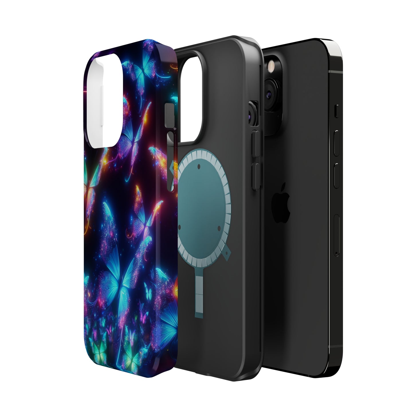 "Electrically Vivid Reverie" Neon Butterflies Premium Art Magsafe Magnet Tough IPhone 13 14 15 Pro Plus Max and Mini in Matte and Glossy Phone cases