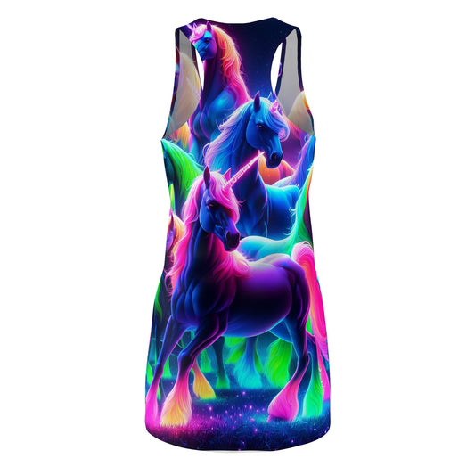 "Neon Divine: A Flock of Unicorns" Neon Unicorns Racerback Dress