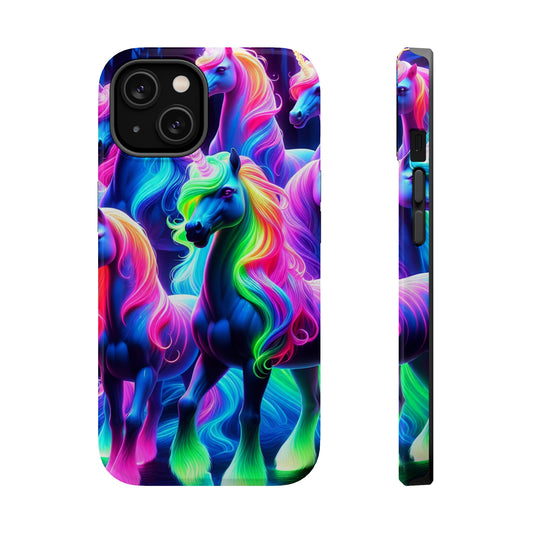 Neon Magic Skies - Unicorn Gang. Neon Unicorns Premium Art Magsafe Magnet Tough IPhone 13 14 15 Pro Plus Max and Mini in Matte and Glossy Phone cases