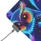 Electric Owl Illumination. NEON Owls Art LED Mousepad