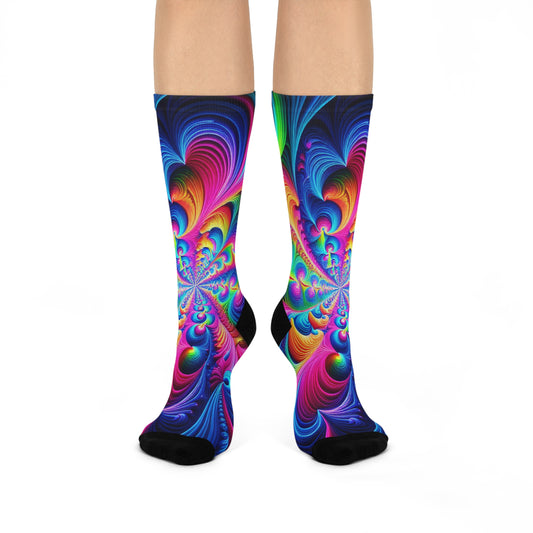 Vibrant Jubilant Neon Infinity Hypnotia. Trippy Cushioned Crew Socks