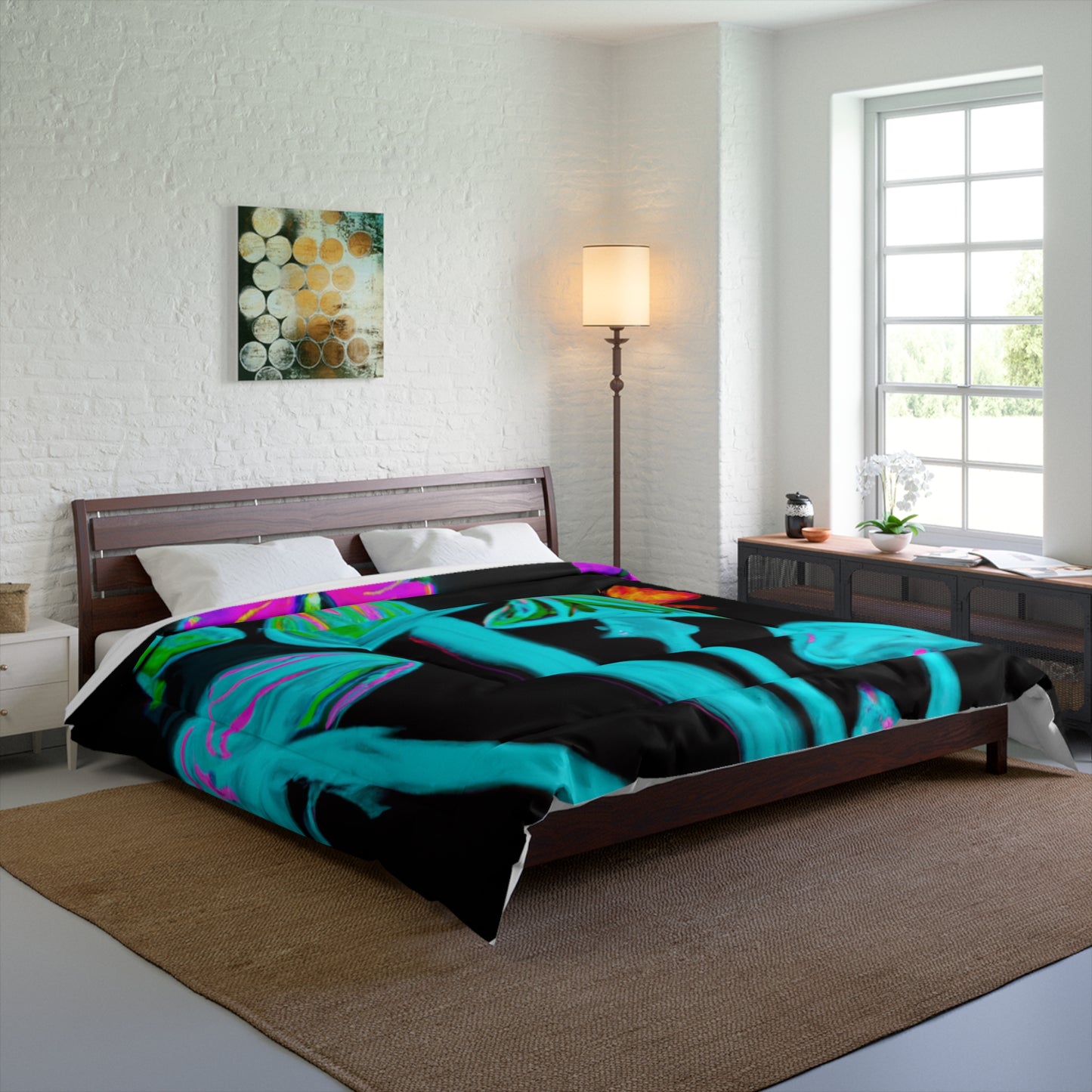 "Neon Foliage Festivity" Butterflies & Mushrooms Comforter Blanket