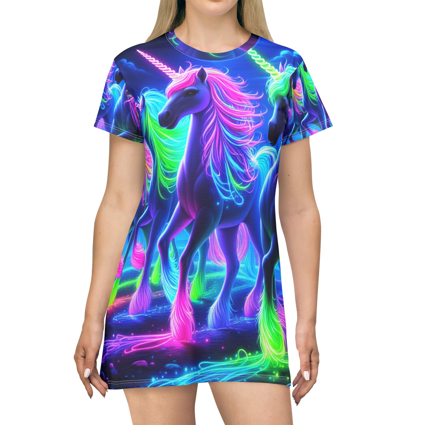 Neon Rainbow Dream Unicorns Neon Unicorns Womans T Shirt Dress