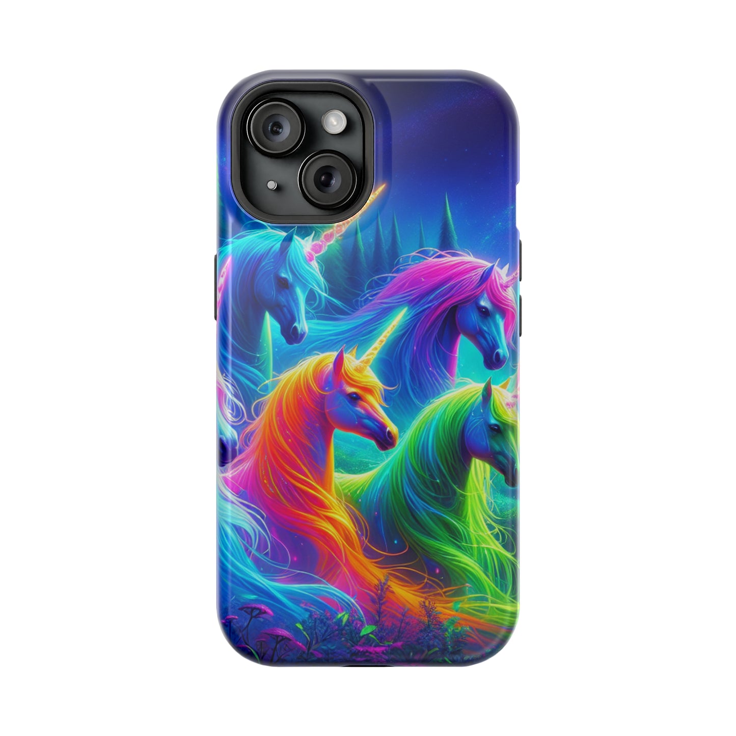 "Vibrant Neon Unicorn Rainbow" Neon Unicorns Premium Art Magsafe Magnet Tough IPhone 13 14 15 Pro Plus Max and Mini in Matte and Glossy Phone cases