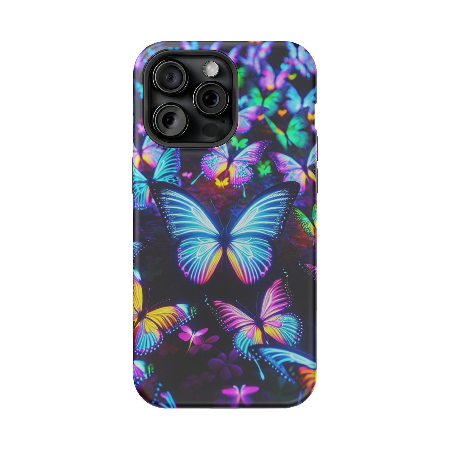 "Neon Butterflies in the Night Sky" Neon Butterflies Premium Art Magsafe Magnet Tough IPhone 13 14 15 Pro Plus Max and Mini in Matte and Glossy Phone cases