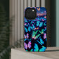"Fantasia of Neon Butterflies" Neon Butterflies Premium Art Magsafe Magnet Tough IPhone 13 14 15 Pro Plus Max and Mini in Matte and Glossy Phone cases