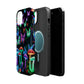 "Neon Burst Wonderland". Neon Butterflies and Mushrooms Premium Art Magsafe Magnet Tough IPhone 13 14 15 Pro Plus Max and Mini in Matte and Glossy Phone cases
