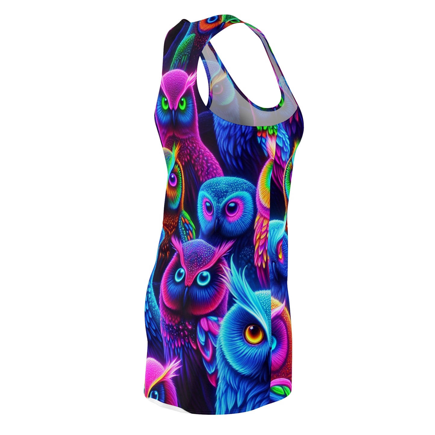 "Cosmic Owl Congregation" Neon Owls Racerback Dress